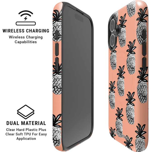 Bouffants and Broken Hearts Gray Scale Pineapple iPhone 16 Magsafe Impact Case